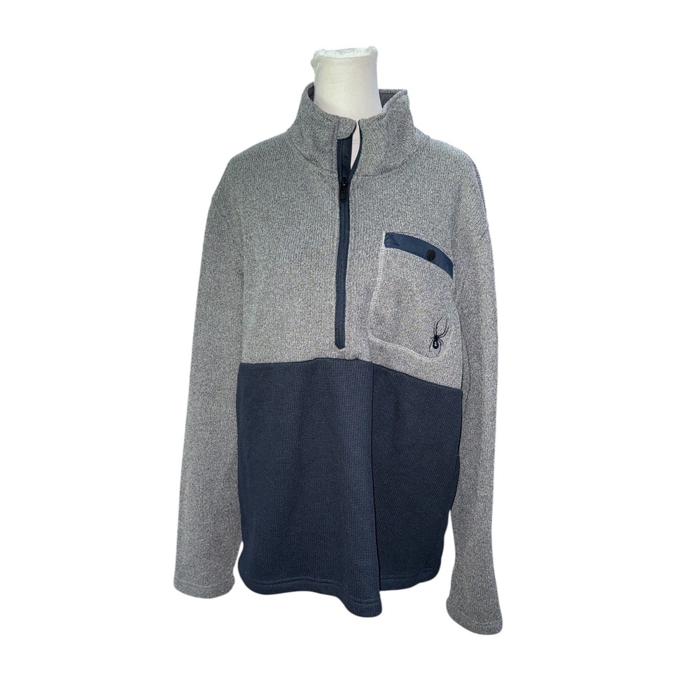 Spyder Mens Quarter Zip Pullover Sweater Grey Navy Blue Fleece Fleece M SPFGD183